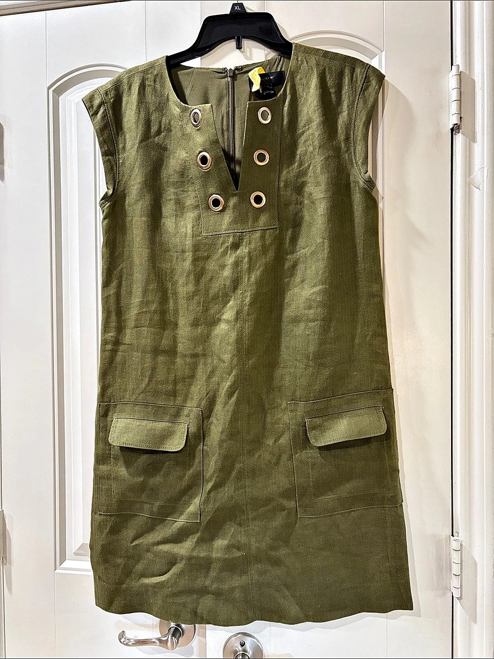 J.Crew Linen Grommet Shift Dress Linen Mini Dress in Green Size 4